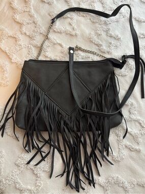 Black fringe crossbody bag